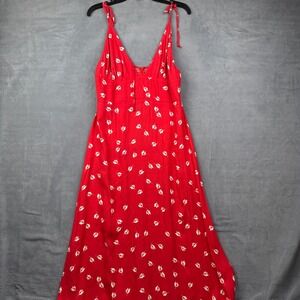 Reformation Red Floral Print Midi Dress Spaghetti Straps Smocked Bodice Size‎ 12